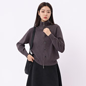 简约立领拉链开衫 芭依璐2026春季 女时尚 毛衣外套显瘦百搭软糯潮女