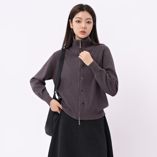 芭依璐2026早春女时尚 毛衣外套显瘦百搭软糯潮女 简约立领拉链开衫