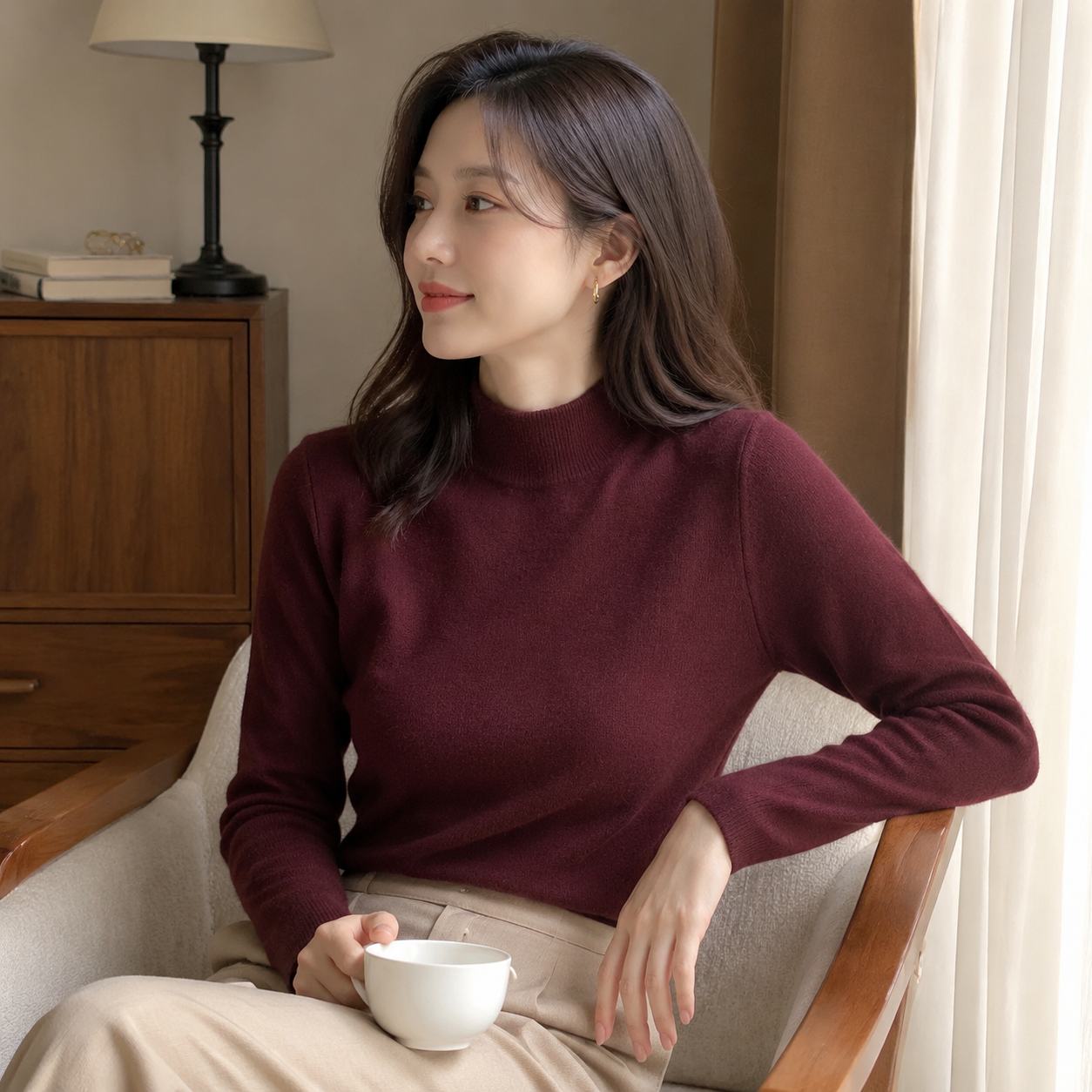 芭依璐秋季半高领修身打底毛衣女