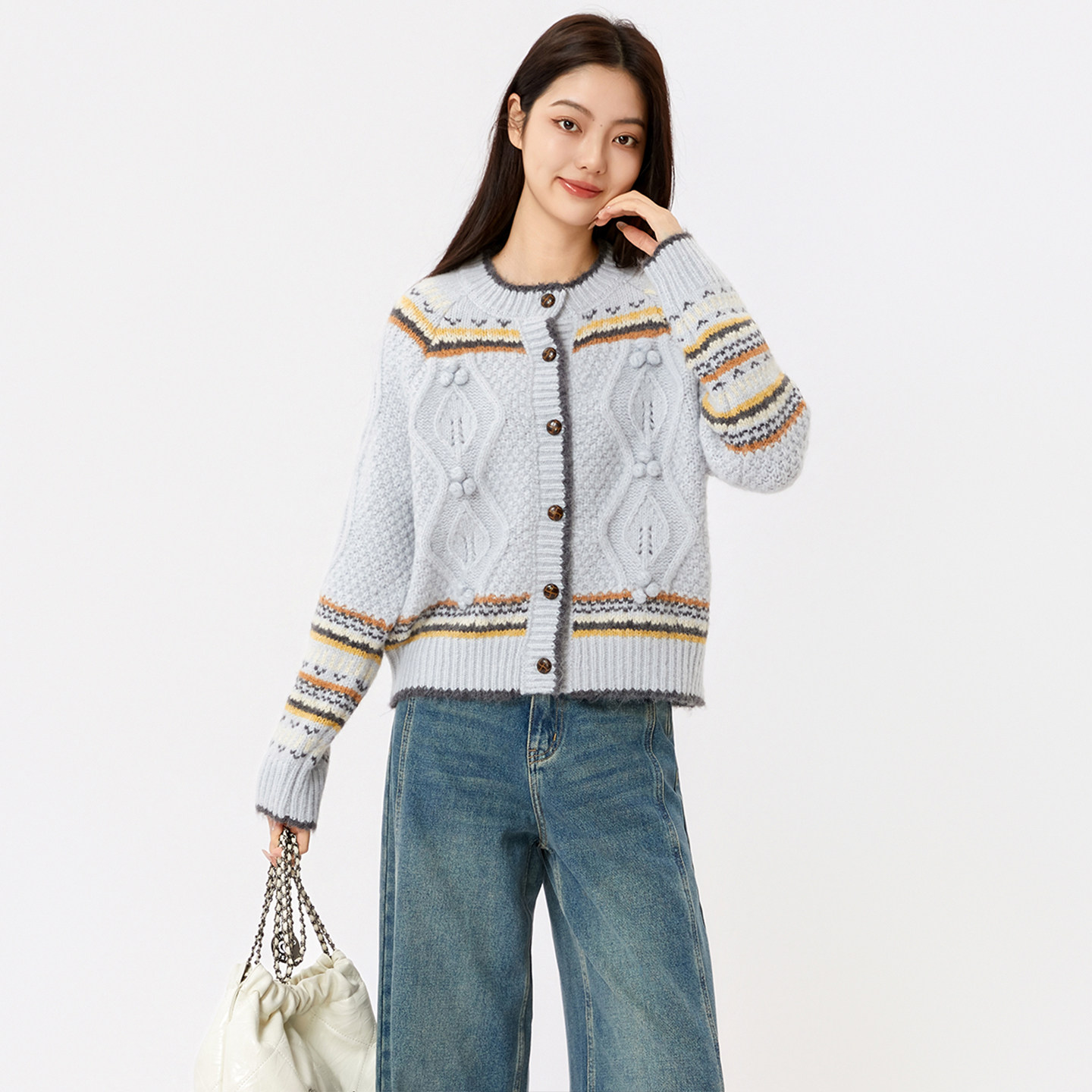 芭依璐条纹毛衣2026春季新款费尔岛毛衫百搭针织羊毛开衫外套上衣