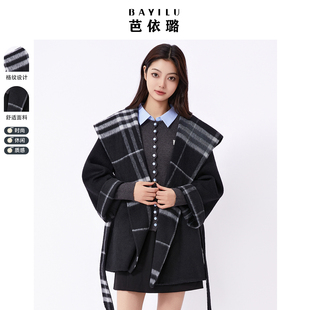 芭依璐2025早春新款高级感双面呢羊毛大衣女韩版宽松短款毛呢外套