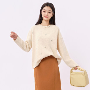 针织衫 饰设计休闲长袖 女 针织毛衣小花朵优雅装 芭依璐2025秋冬新款