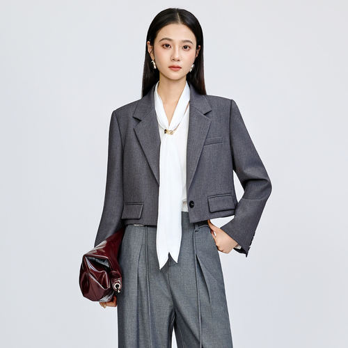 翻领长袖短西装外套女百搭上衣