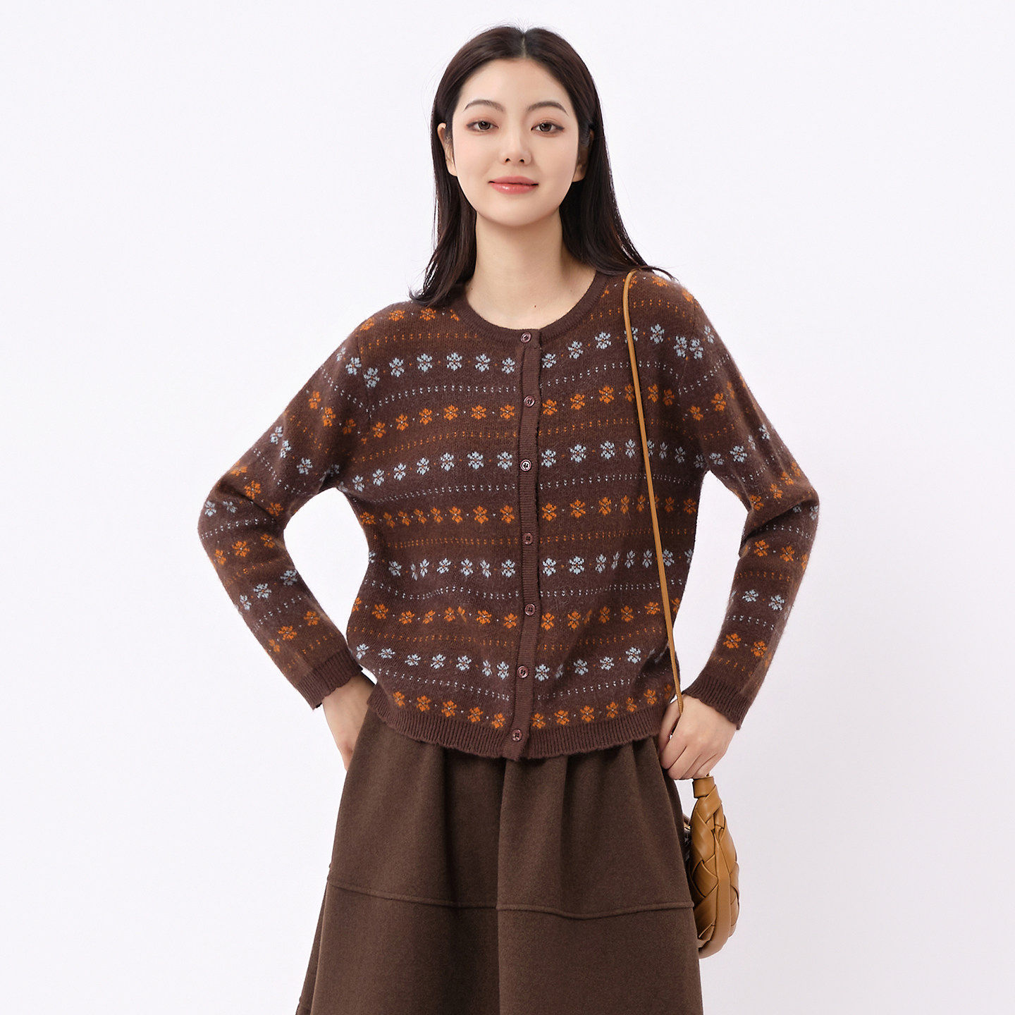 芭依璐2025秋冬雪花绒提花毛衣百搭高级感针织衫外搭长袖开衫外套