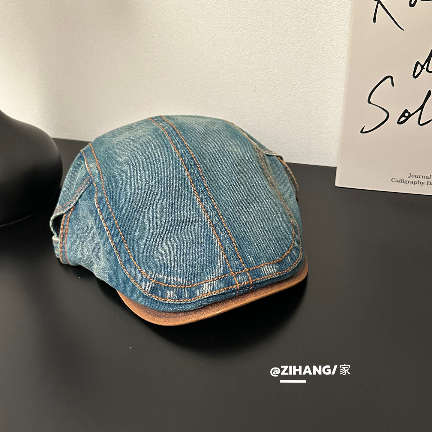 复古丹宁水洗牛仔鸭舌pu前进帽女春夏百搭防晒显脸小反戴贝雷帽子