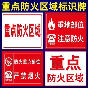 重点防火部位注意标识牌消防安全告示标牌防火重点区域严禁烟火易燃物禁止吸烟消防泵房标志贴注意安全警示牌
