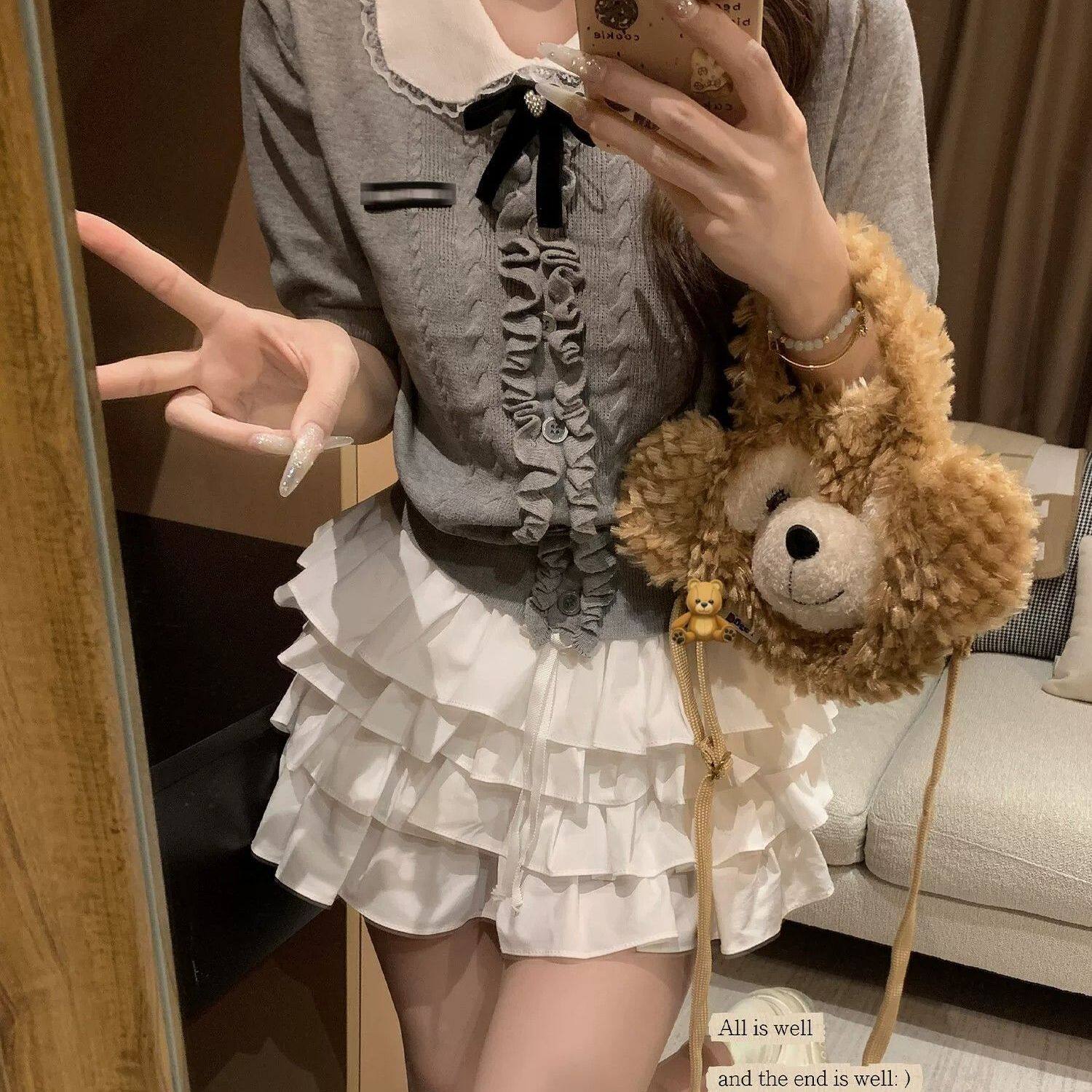夏季蝴蝶结木耳边polo领上衣毛针织衫