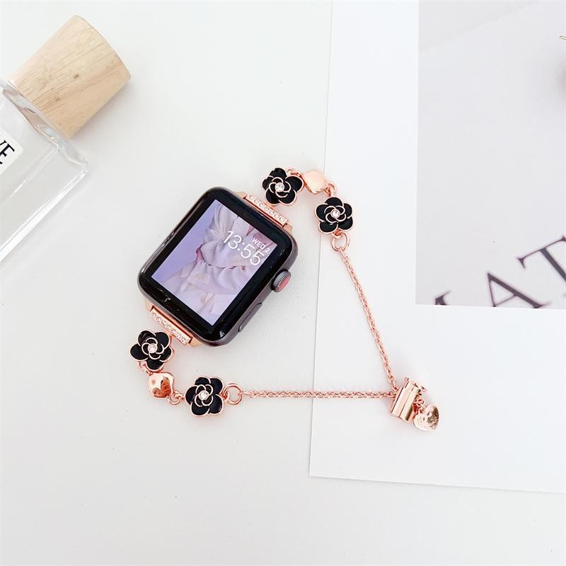 适用AppleWatch山茶花金属表带
