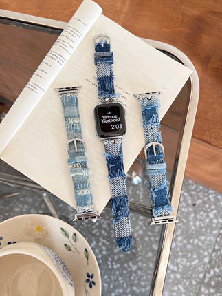 星光日记怀旧圆珠流苏牛仔表带适用iwatch9876苹果手表复古s11/10