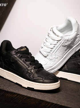 Kaalixto鳄鱼纹白色板鞋星星鞋秋冬男女同款时尚厚底休闲鞋