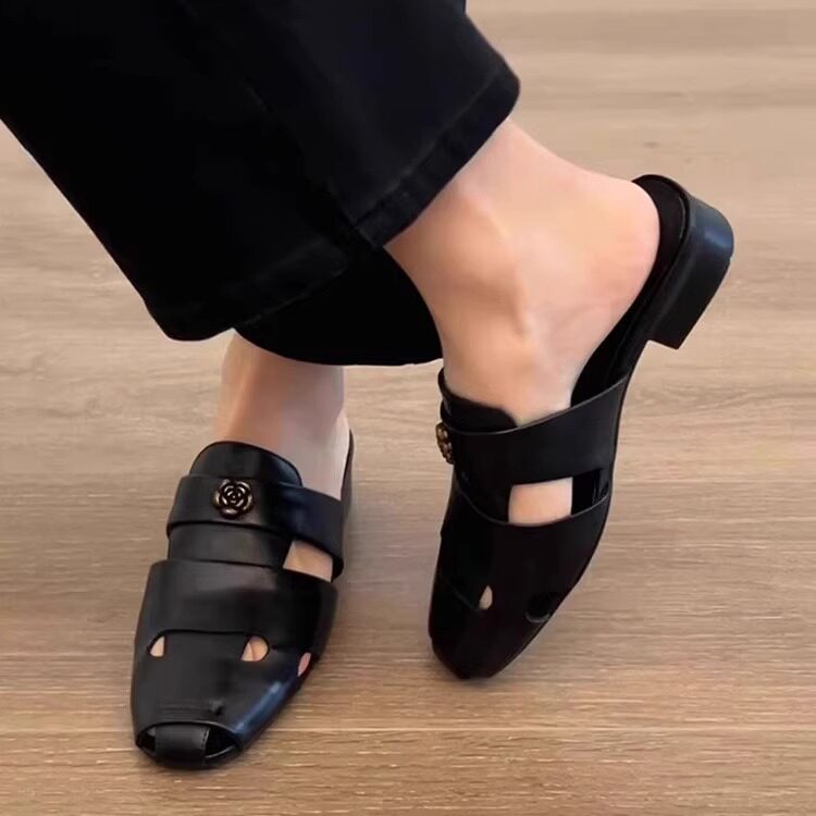 法式复古一脚蹬百搭包头鞋女