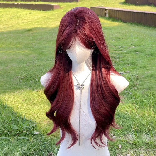 【人鱼】红色假发长发中分八字刘海长卷发大波浪彩色假发全头套女