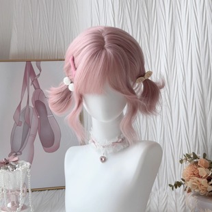 粉色假发双马尾日常jk短卷发羊毛卷彩色短发假发全头套女 莓果