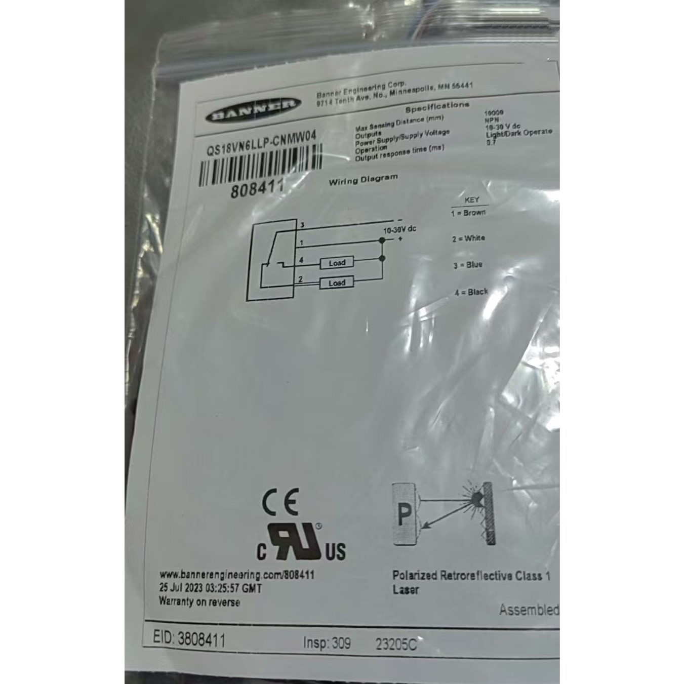 邦纳全新QS18VN6LLP-CNMW04光电传感器】美国