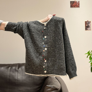 灰色圆领慵懒秋冬加厚针织打底内搭可外穿开衫长袖女毛衣外套上衣