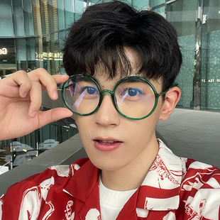 圆形tr90眼镜框可配镜片近视度数时尚 饰透绿色眼睛框镜架女超轻 装