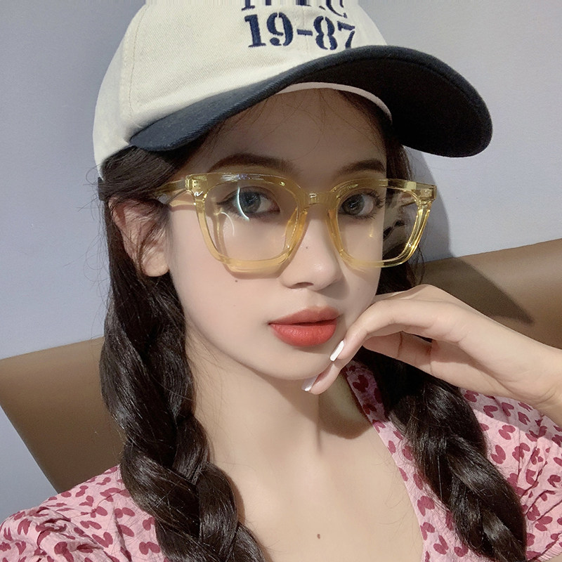 小红书近视镜眼镜框黄色tr90透明素颜圆脸配近视镜架男女韩版眼睛