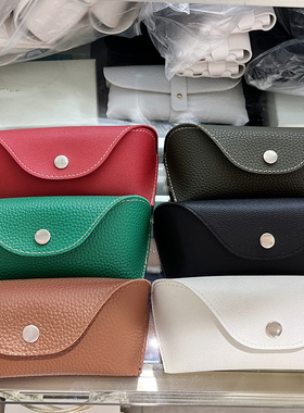 绿色简约荔枝纹皮革墨镜眼镜收纳包便携ins眼镜盒近视眼镜保护套