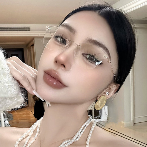 纯欲无框眼镜近视女可配有度数