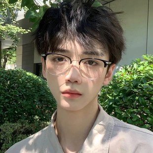 男士 防蓝光近视眼睛可配近视眼镜框女显瘦 方黑框眉毛架复古商务款