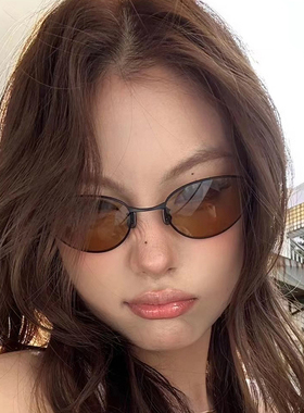 金属复古黑茶色小脸椭圆太阳眼镜网红墨镜女高级感方圆脸近视墨镜