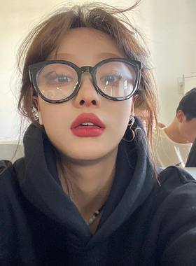 超轻复古圆形黑框眼镜装饰显脸小网红防蓝光黑色粗框眼镜可配近视