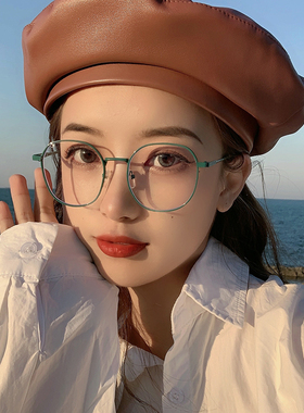 小圆框绿色近视眼镜女文艺复古金属圆脸韩版潮网红款学生男眼睛架