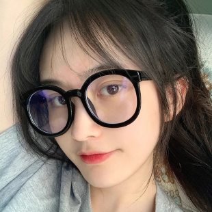 大框黑色眼镜框韩版 圆形近视眼镜女素颜修脸神器防蓝光辐射平光镜