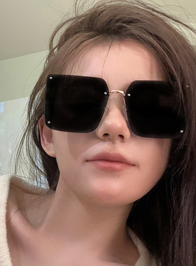 墨镜女2023年新款无框黑色大框高级感防紫外线太阳镜大脸显瘦眼镜