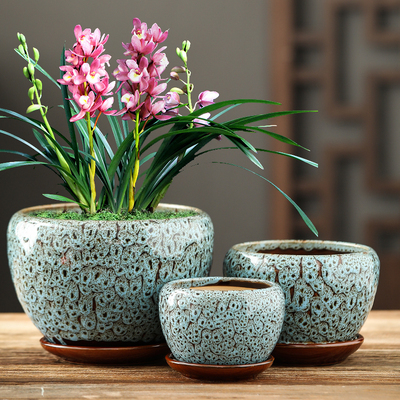 花盆陶瓷大号厂家直销老桩绿萝粗陶透气创意带托盘简约小多肉花盆