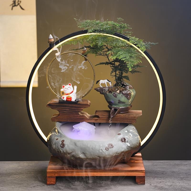2025流水器摆件开业礼品生财办公室小鱼缸新中式陶瓷禅意客厅软装