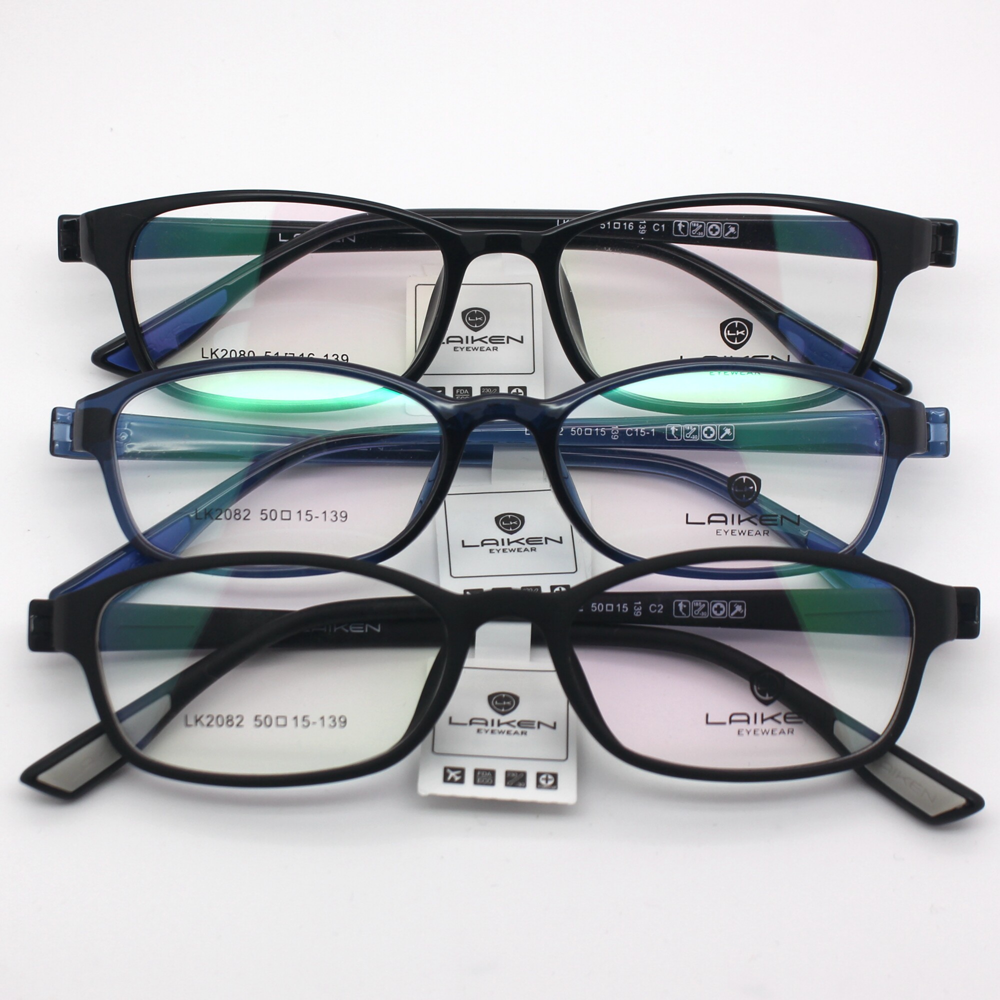 laiken莱肯小框眼镜架超轻无螺丝黑色全框眼镜配近视lk2080/2082