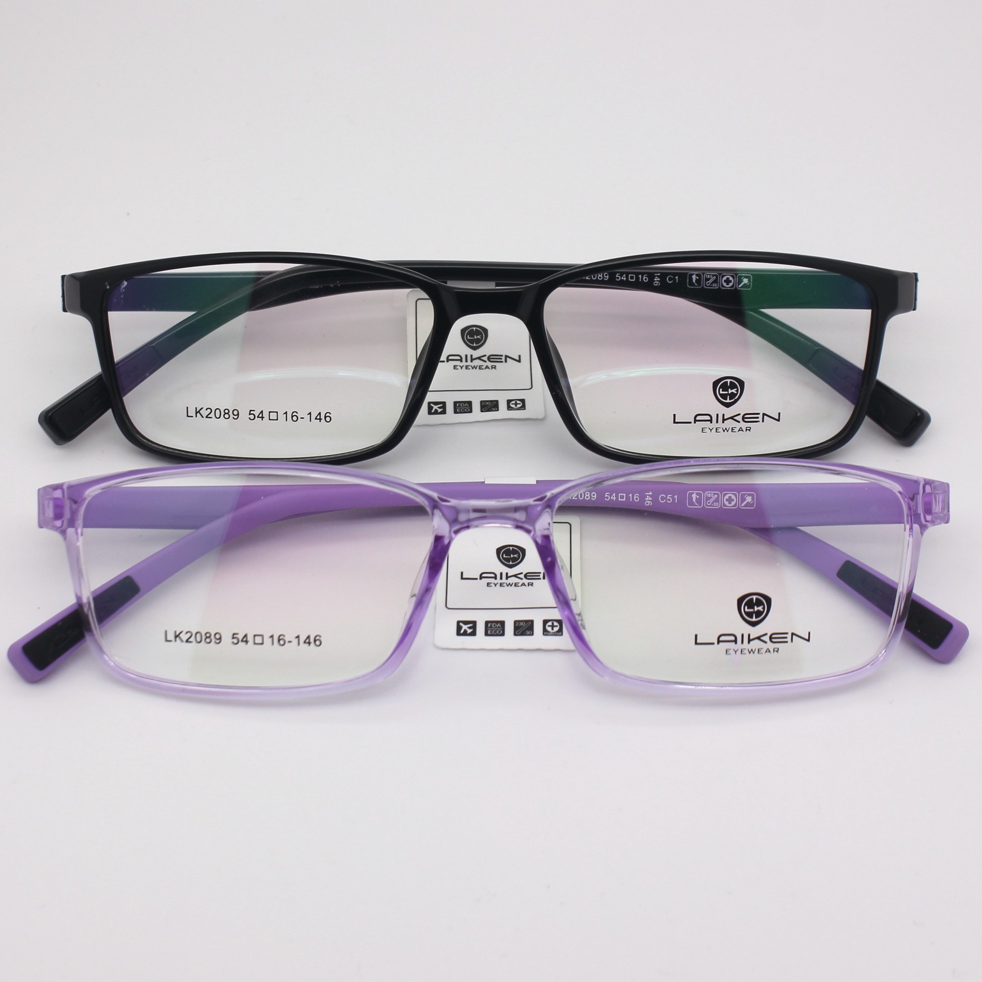 laiken莱肯眼镜超轻舒适无螺丝方形磨砂黑全框眼镜架配近视lk2089