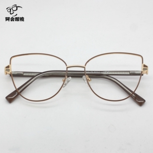 复古金属猫眼小框眼镜架双拼撞色蝴蝶形女款素颜防蓝光眼镜配近视