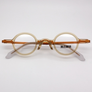 日系复古圆形小众眼镜框女透明板材双拼撞色手工眼镜架高度数近视