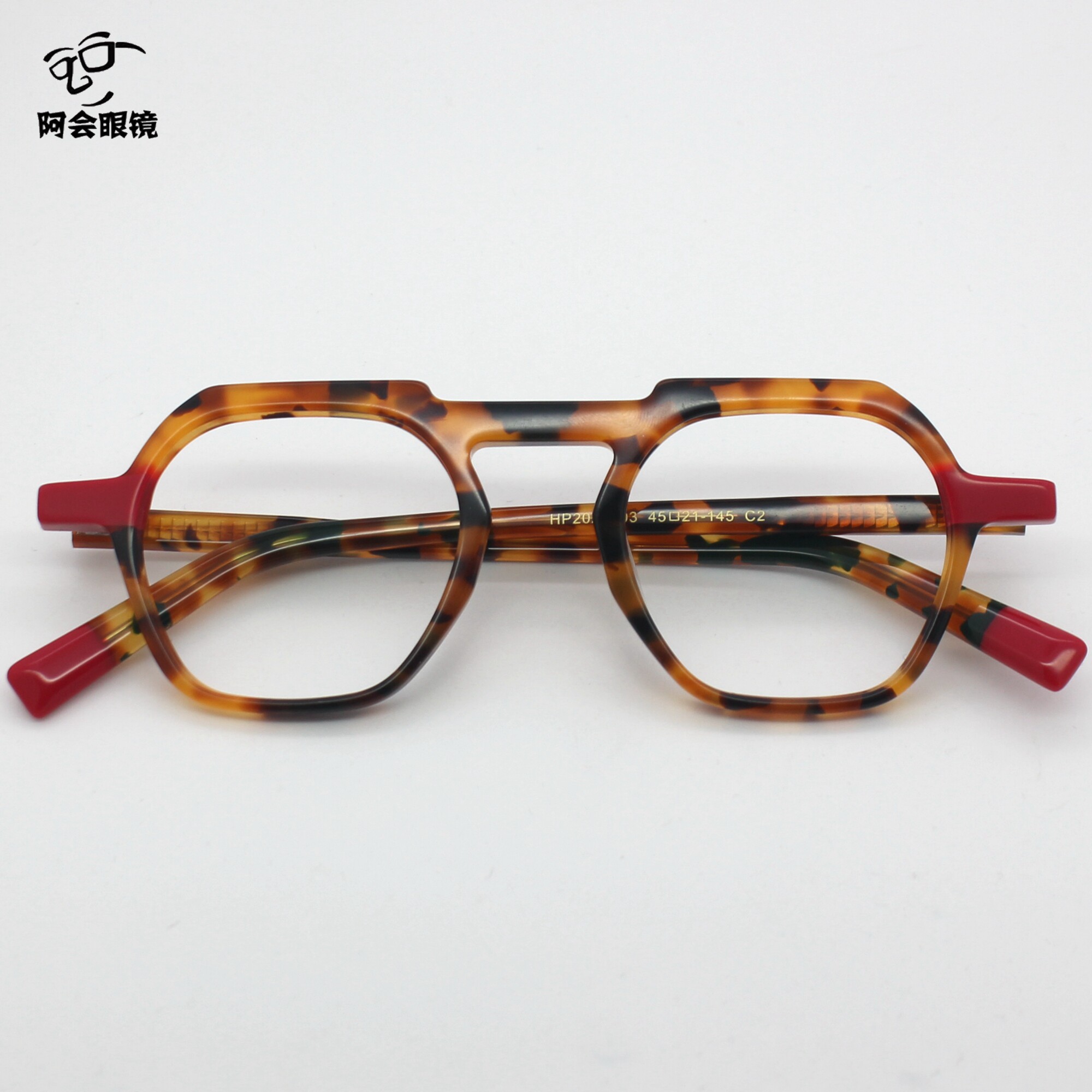 个性横梁多边形小框眼镜架玳瑁双色拼接板材手工眼镜潮男配近视女