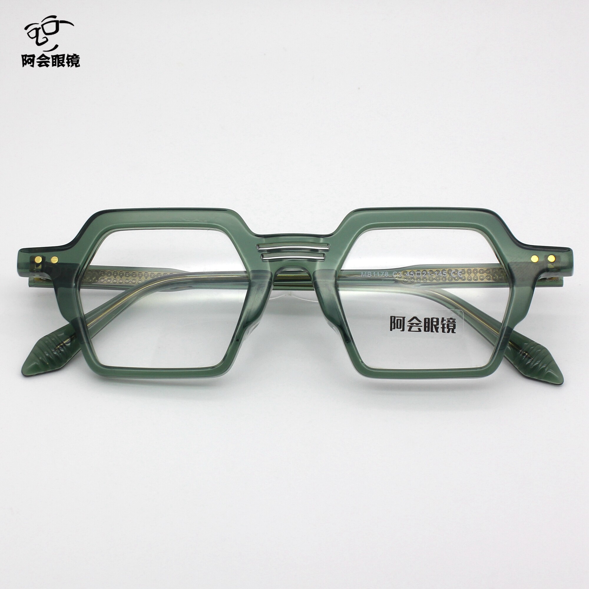 日本小众板材黑框眼镜透明茶绿色女复古多边形手工眼镜架男配近视