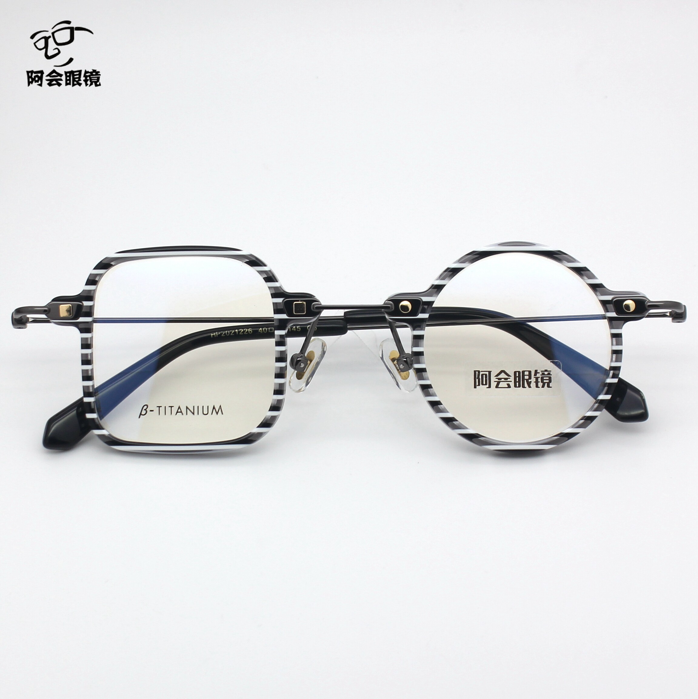 个性一方一圆眼镜日本小框墨镜潮超轻β钛板材手工眼镜架男配近视