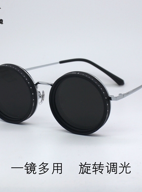 复古圆形偏光太阳镜9档旋转可调减光墨镜手工小众ND眼镜防紫外线