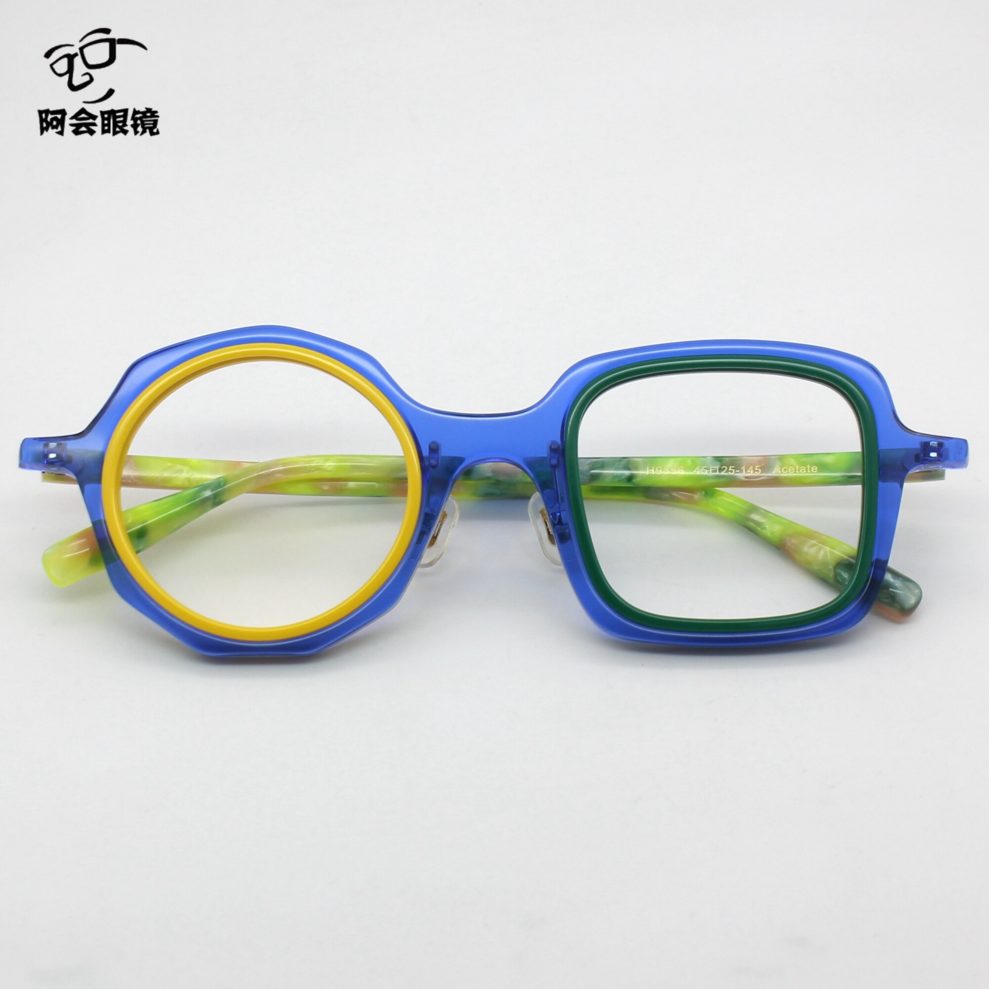 个性彩色一圆一方小众眼镜框不规则拼色手工复古板材眼镜架配近视