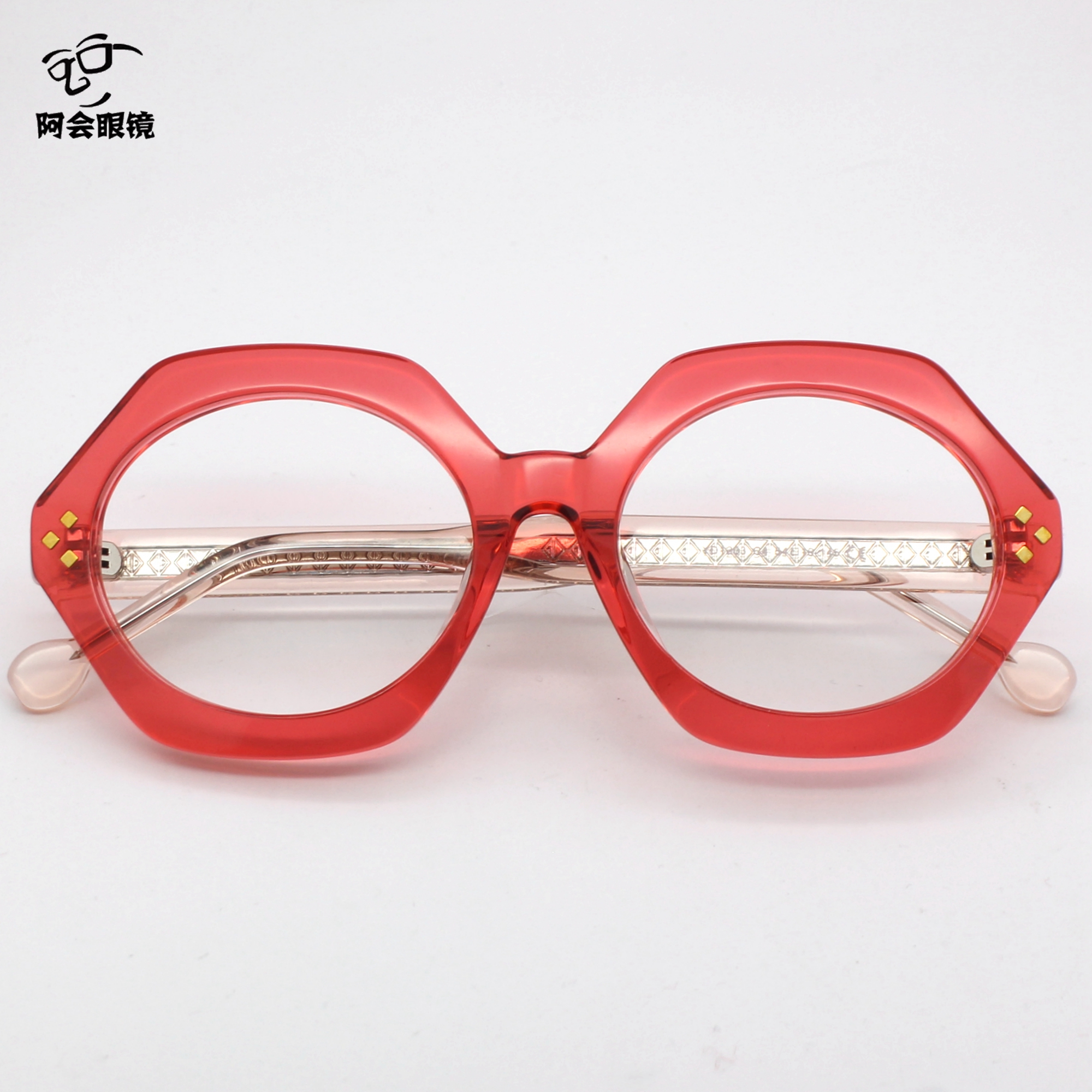 时尚透明红绿色不规则大框眼镜豹纹板材手造眼镜架女配防蓝光近视