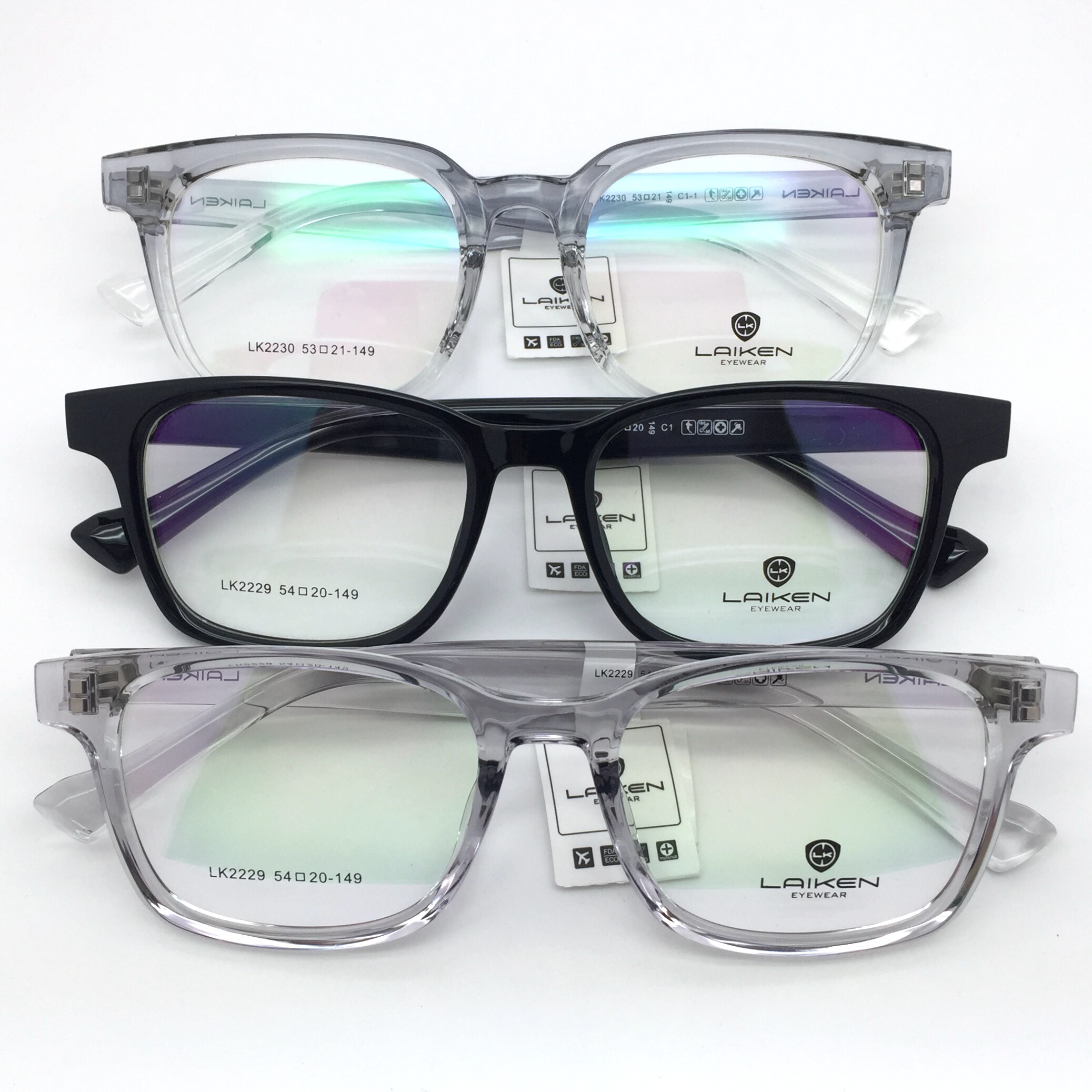 laiken莱肯黑色粗框眼镜架透明灰厚边大脸眼镜配近视lk2229/2230