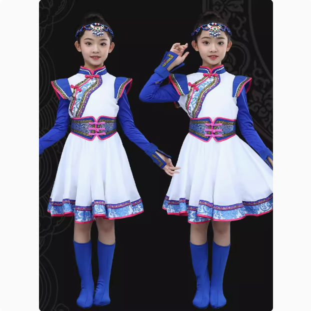 蒙古舞蹈夏季新款儿童长裙演出服