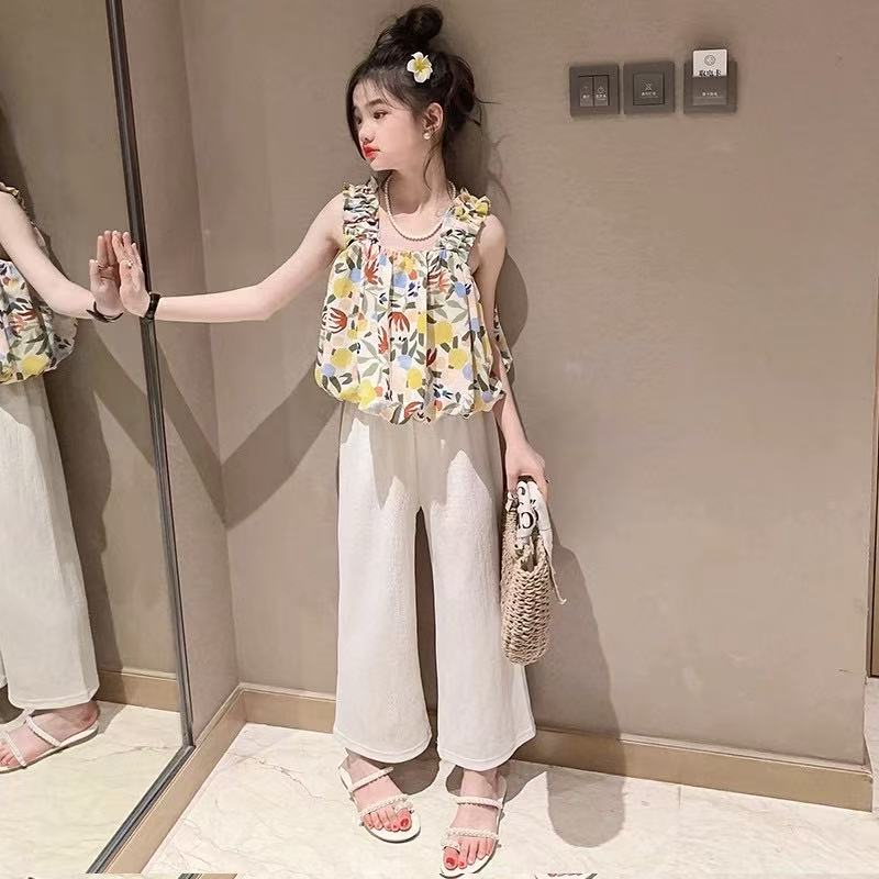 夏款女童套装夏装2025新款洋气时髦夏季时尚儿童装女孩吊带两件套