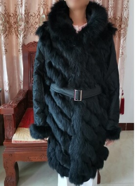 高端定制冬季双面穿狐狸毛长款派克服女100%桑蚕丝大码脱卸帽外套