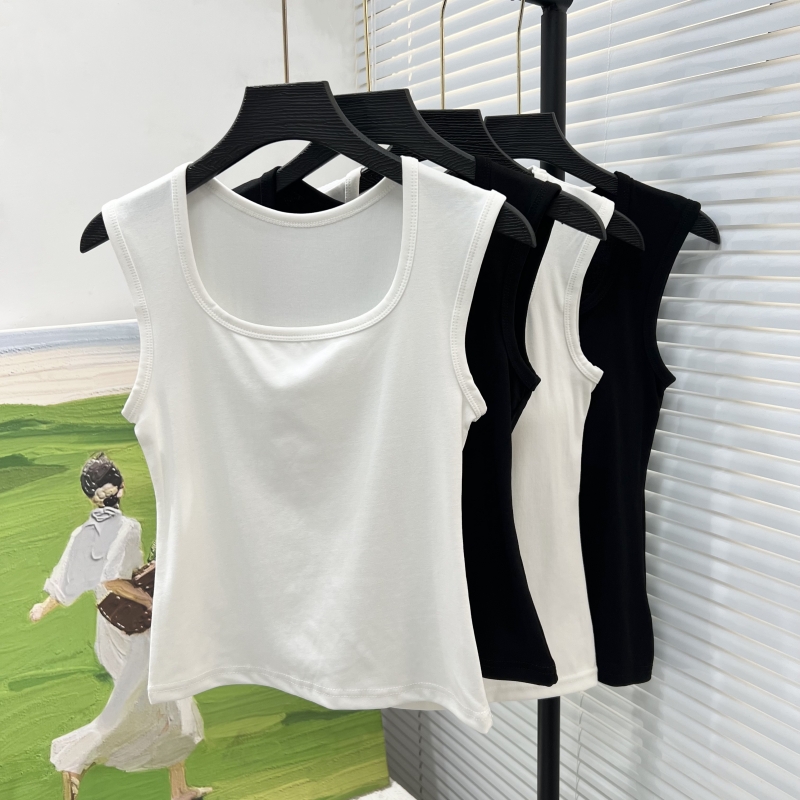 吊带背心女带胸垫一体式外穿2025新款夏季方领宽肩带打底内搭上衣