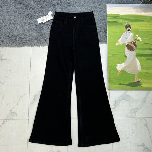 黑色高腰微喇牛仔裤不贴腿拖地裤