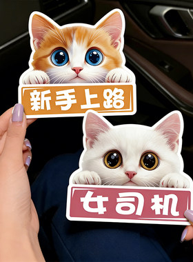 猫咪搞笑新手车贴创意文字表情包图案汽车贴纸磁吸贴汽车尾部贴纸