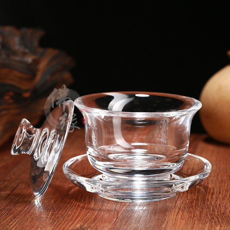 原矿石材白水晶大号茶杯单个盖碗