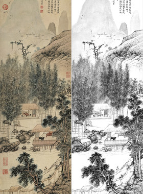 装饰画山水画国画临摹底稿画芯
